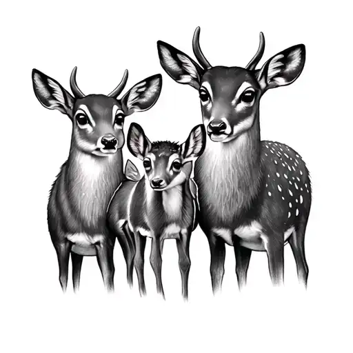Deer Family mother, father, 4 fawns tattoo design idea