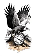 eagle with peace and sand clock and mountain landscape tattoo design idea
