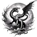 Leviathan, virgin, typhoon, wings, clouds, dragon, fight, Midgar background, human body, storm of the branches tattoo design idea