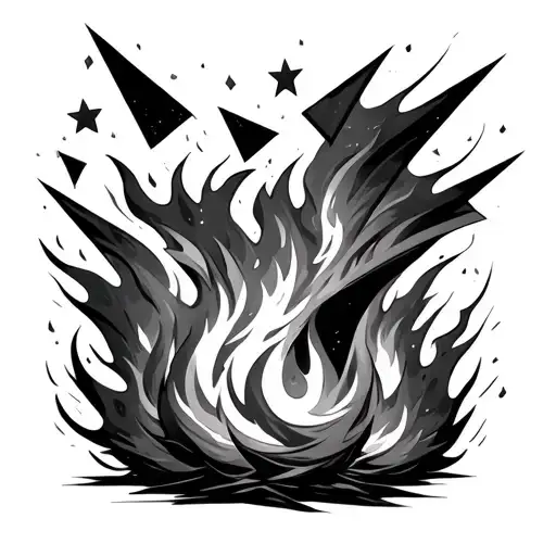 angles falling from stary sky into fire flames tattoo design idea