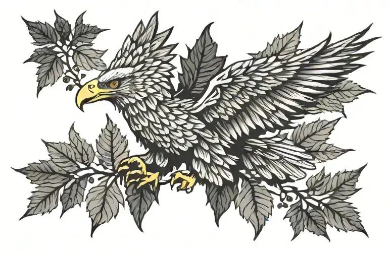 Eagle bright fall leaves tattoo design idea