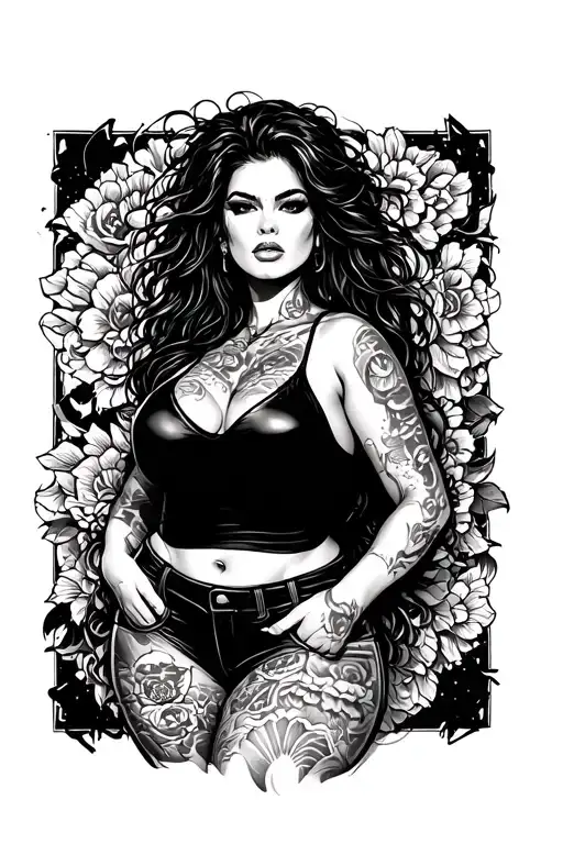 Sexy Latina Girl, thick, Big Boobs, Wide Hips, Messy Hair, Sexual.... Tattoo tattoo design idea