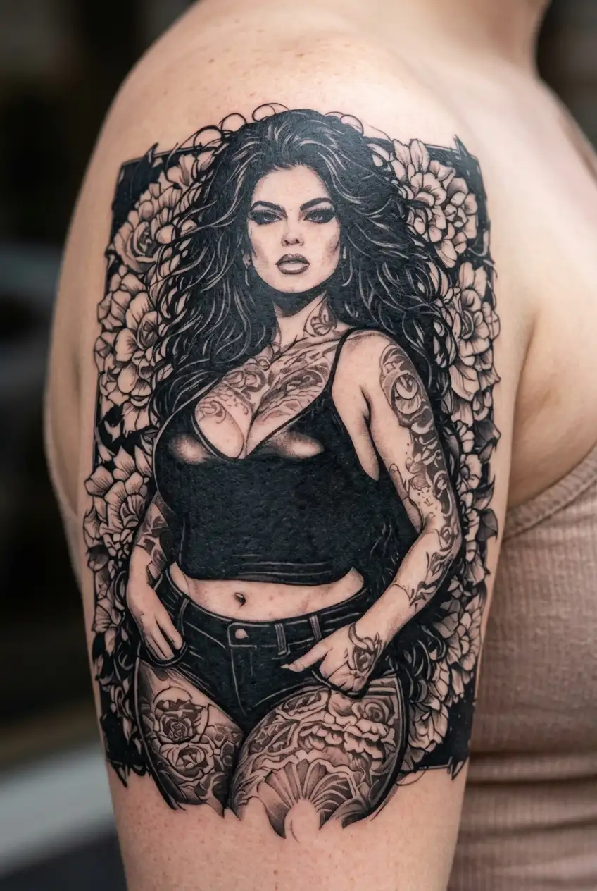 Sexy Latina Girl, thick, Big Boobs, Wide Hips, Messy Hair, Sexual.... Tattoo tattoo design idea