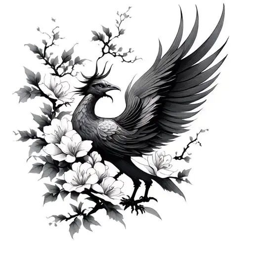 japanese blossom and phoenix tattoo design idea