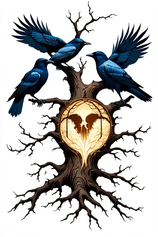 dead tree of life tattoo with crows tattoo design idea