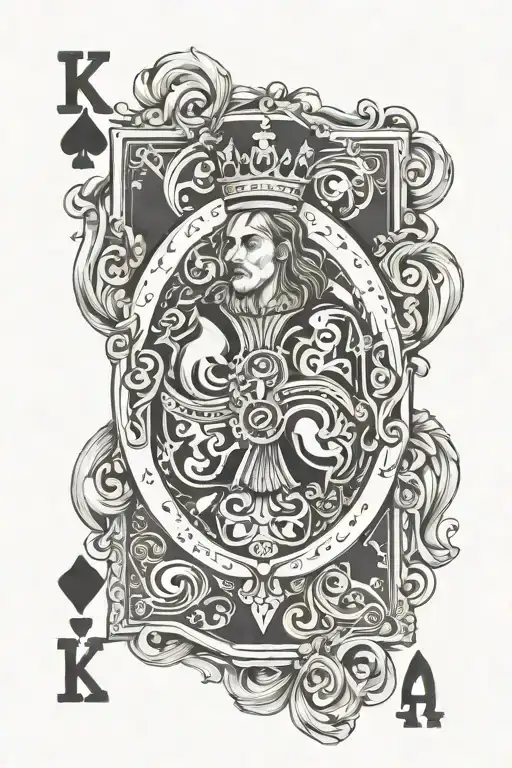 playing card style king of hearts cyber sigilism tattoo design idea
