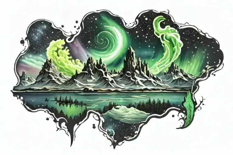 aurora borealis space constelations tattoo design idea