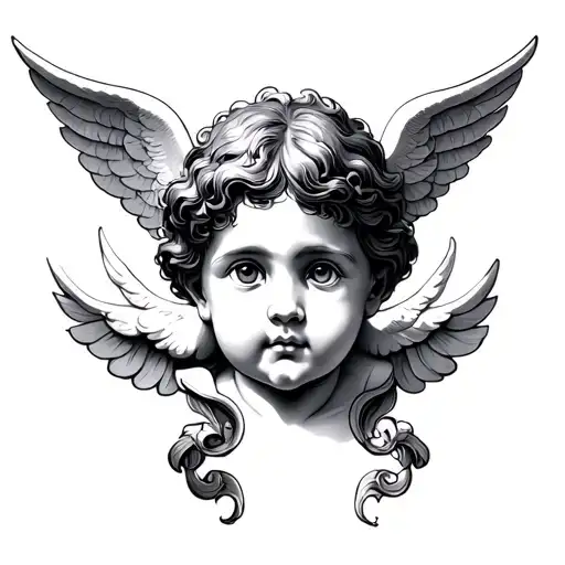 cherub covering ears tattoo design idea
