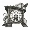 vintage bird cage vintage timeless clock spiral staircase brick path tattoo design idea