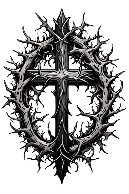 vines with thorns, cross surrounded tattoo design idea