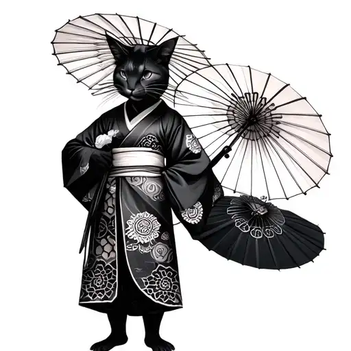 kitsunein kimono with umbrela andmandalas bw honeycombs tattoo design idea