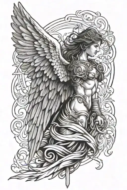 arc angel michael bid wings facing away tattoo design idea