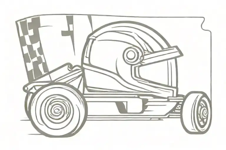 Checkered flag incorporated with a racing helmet and a go cart tattoo design idea