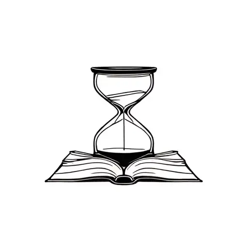 hourglass and book closed representing, shades in line tattoo design idea