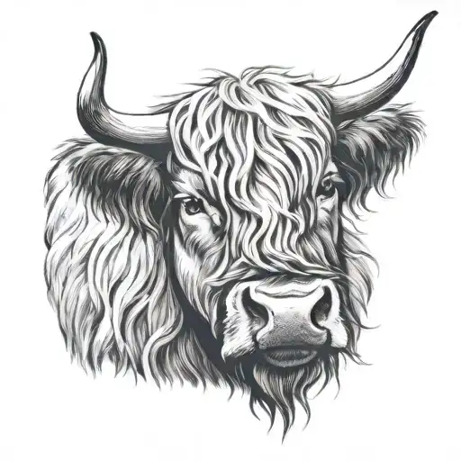 highland cow tongue coming tattoo design idea
