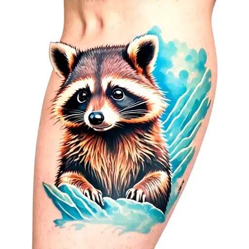 rocket raccoon on the thigh tattoo design idea