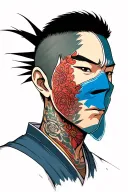 Zuko from Avatar: The Last Airbender, split-face portrait: left side shows his scarred face other blue mask tattoo design idea