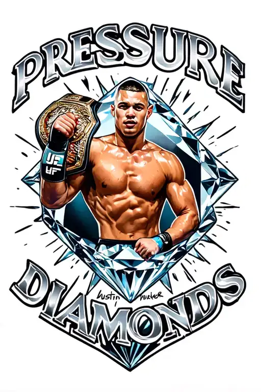 "Pressure Makes Diamonds" Diamond Jewel with the image of Dustin Poirier (The UFC fighter) winning the interim belt inside of it  tattoo design idea