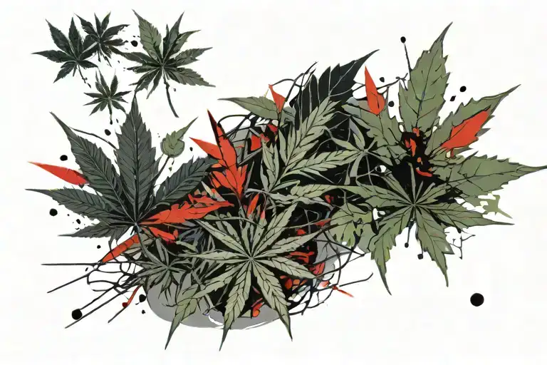 Cannabis leaf single line tattoo design idea