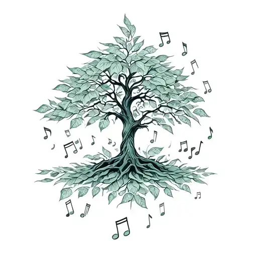 A money tree with musical symbols as leaves tattoo design idea