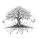 A money tree with musical symbols as leaves tattoo design idea