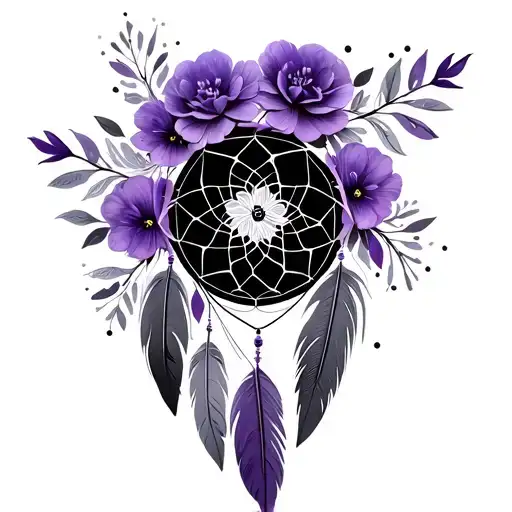 dreamcatcher feathers purple and flowers  tattoo design idea