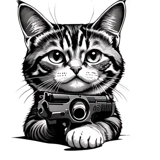 Cat With A Gun tattoo design idea