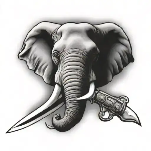 elephant head with special forces dagger going through it  tattoo design idea
