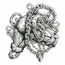 Bicep chain with hanging tattoo design idea