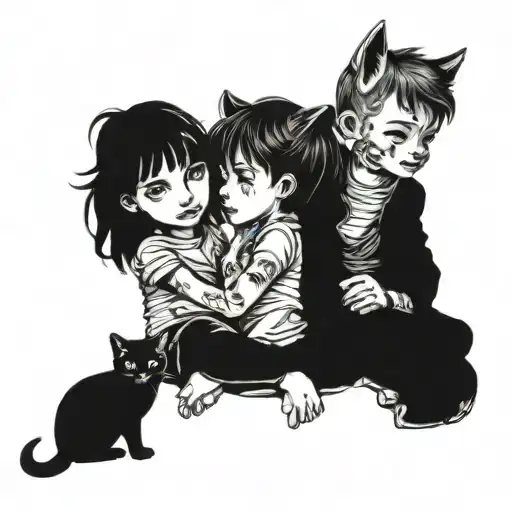 feral siblings 2 girls 1 boy playing tattoo design idea