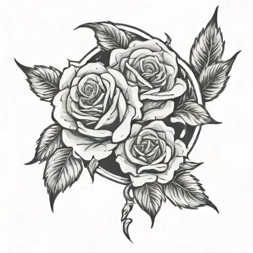 roses and moon and amity affliction logo tattoo design idea