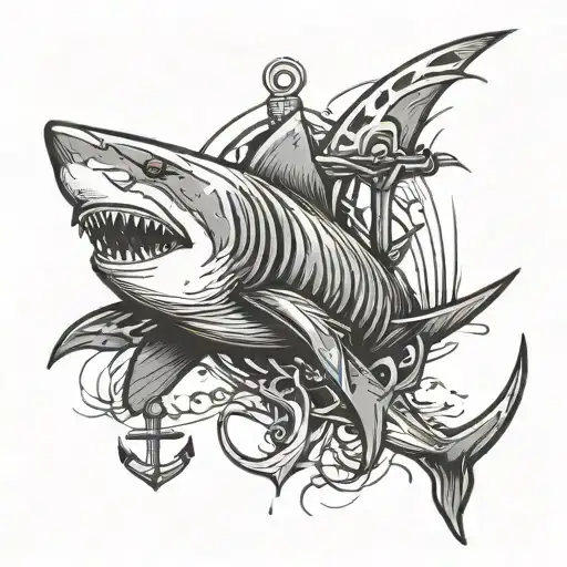 shark with a cross as an anchor connected tattoo design idea