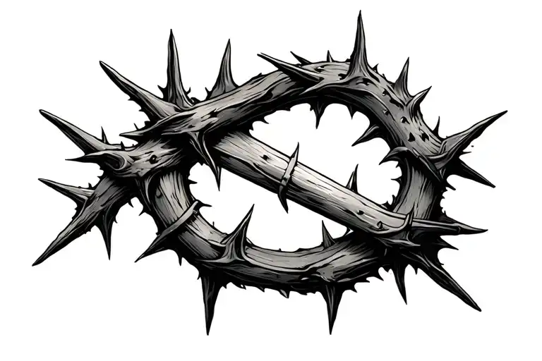 thorns and nails together tied tattoo design idea