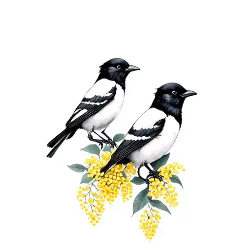 2 magpies and wattle tattoo design idea