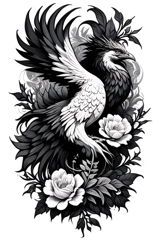 Gothic floral Phoenix tattoo design idea