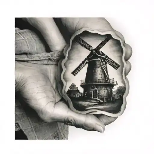 fatma hand, a plaster, a windmill dutch style tattoo design idea