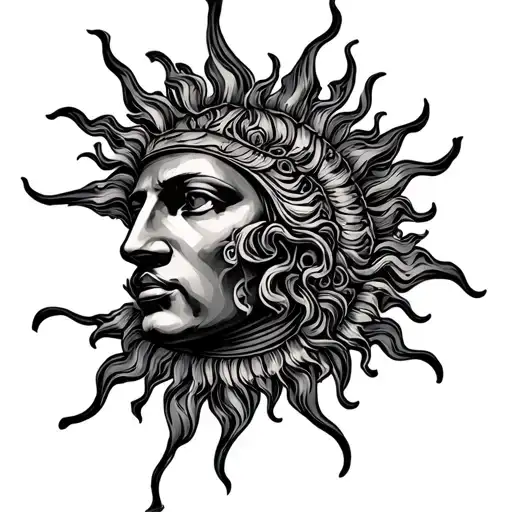 sun face renaissance American trad tattoo design idea