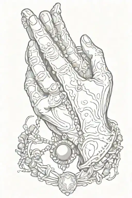 god praying hand holding rosary beads tattoo design idea