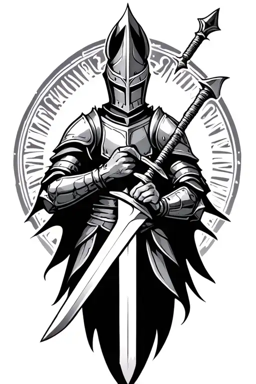 knights radiant symbol, truthwatcher glyph, fantasy armor holding sword  tattoo design idea
