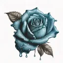 blue rose with raindrop  tattoo design idea