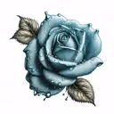 blue rose with raindrop  tattoo design idea
