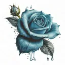 blue rose with raindrop  tattoo design idea