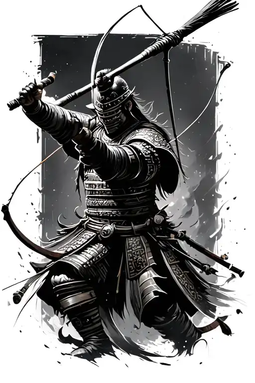 samurai warrior, archer shooting tattoo design idea