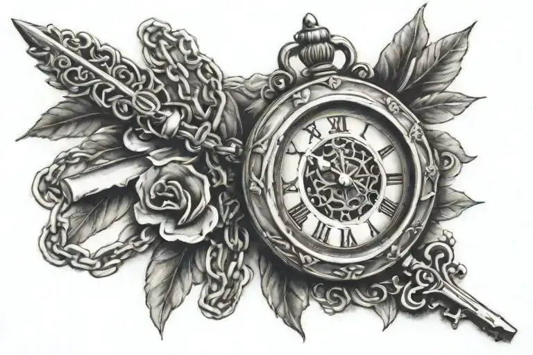 Rosary Clock Key tattoo design idea