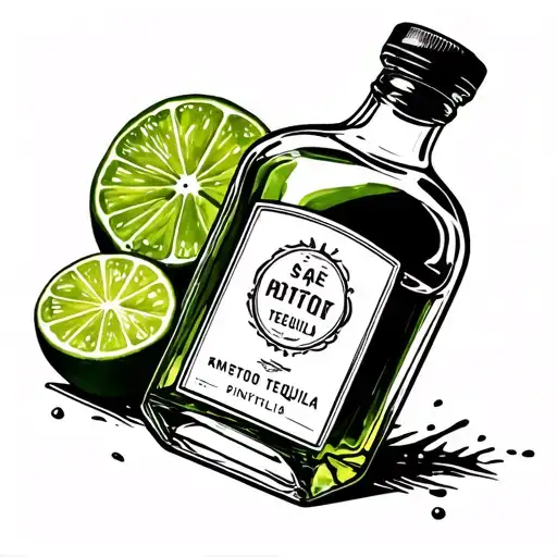 minimalist salt, lime, tequila bottle and small tattoo design idea