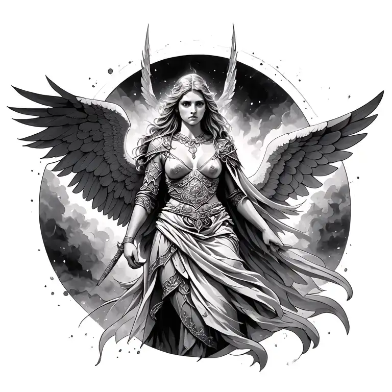 angelic warrior tattoo design idea