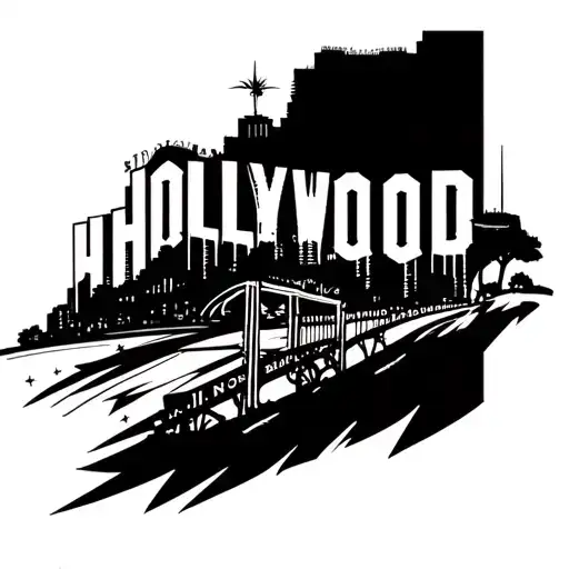 Los Angeles skyline with Hollywood sign tattoo design idea