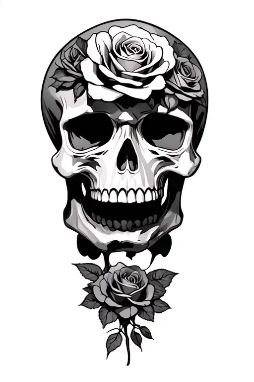 skull and roses tattoo design idea