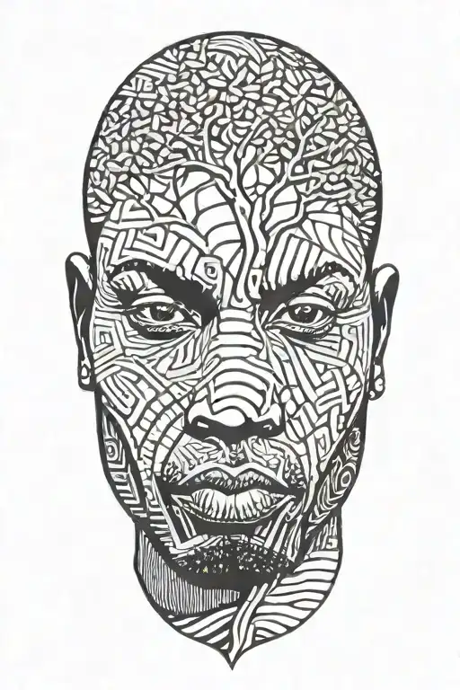 African man and a tree tattoo design idea