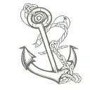 Create a script tattoo of the word “hope” in the form of an anchor tattoo design idea